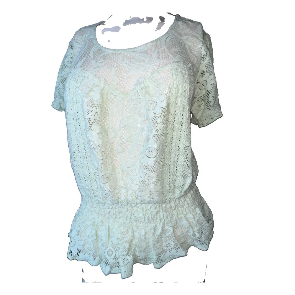 Nine West Vintage America Collection Women's Blouse Small Green Lace Top
